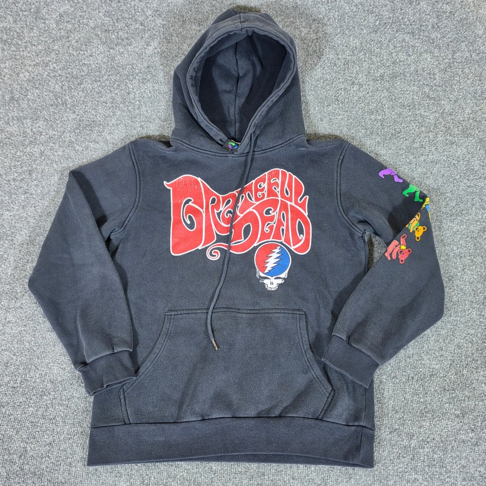 Liquid Blue Grateful Dead Hoodie Mens Medium Black Steal Your Face Dancing Bears